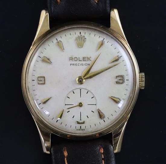 A gentlemans 1960s? 9ct gold Rolex Precision manual wind wrist watch,